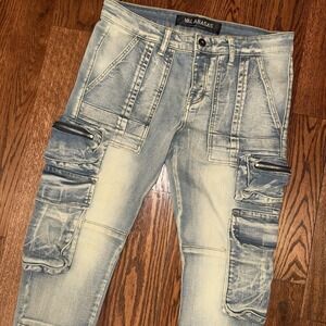 Valabasas Cargo Skinny Jeans Men's 30x32 Light Blue Wash Stretch Zip Distressed